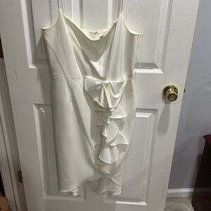 Aidan Mattox white midi bridal cocktail dress